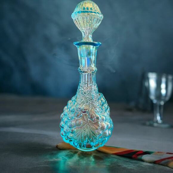 Imperial Glass Azure Blue Grape Decanter-Iridescent-Midcentury Barware-Vintage - Picture 1 of 8